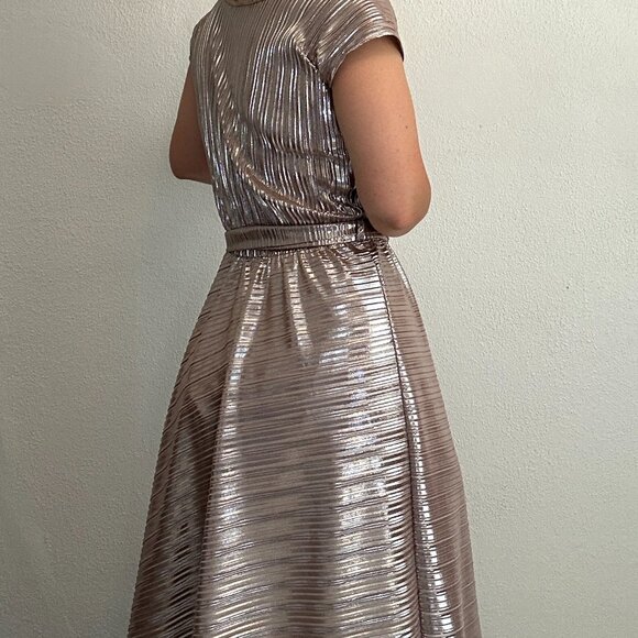 Sarah Bibb rose gold metallic swing dress size small / medium - Picture 11 of 12